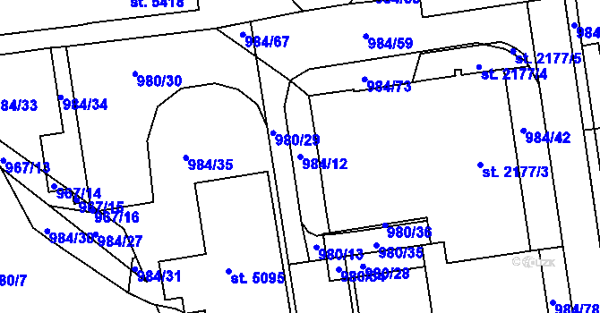 Parcela st. 984/12 v KÚ Blansko, Katastrální mapa