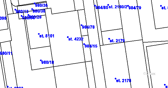 Parcela st. 984/15 v KÚ Blansko, Katastrální mapa
