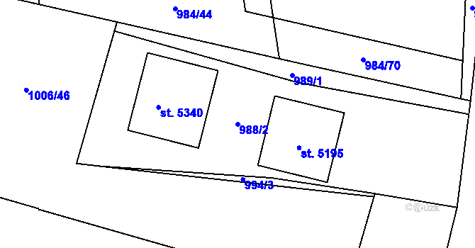 Parcela st. 988/2 v KÚ Blansko, Katastrální mapa