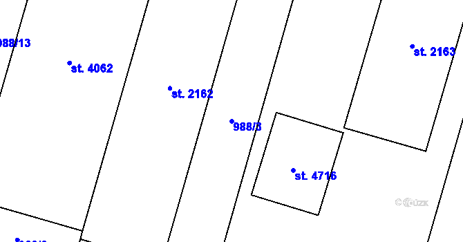 Parcela st. 988/3 v KÚ Blansko, Katastrální mapa