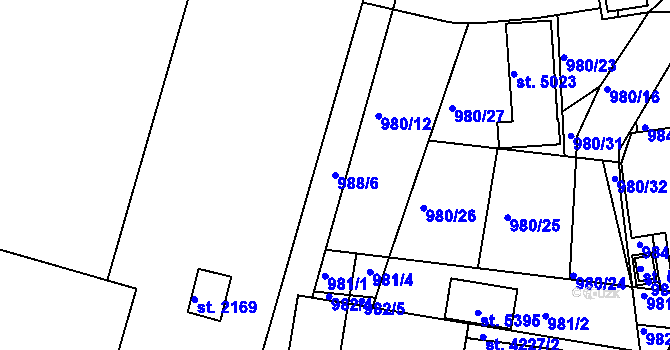 Parcela st. 988/6 v KÚ Blansko, Katastrální mapa