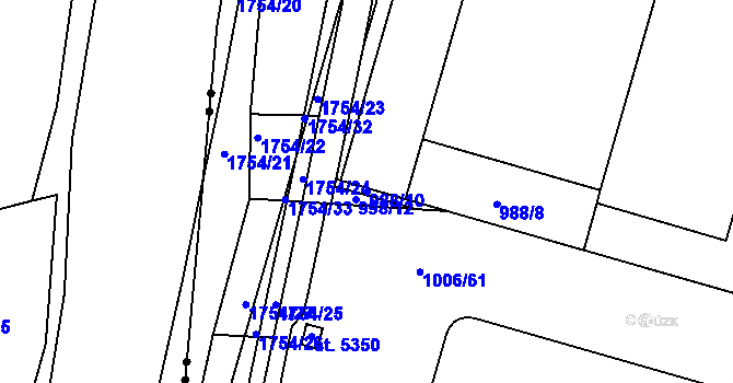 Parcela st. 988/10 v KÚ Blansko, Katastrální mapa