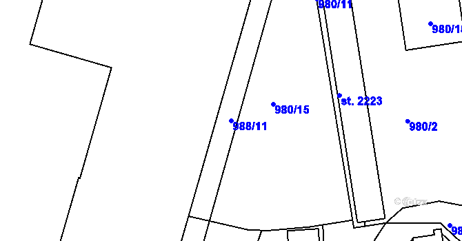 Parcela st. 988/11 v KÚ Blansko, Katastrální mapa