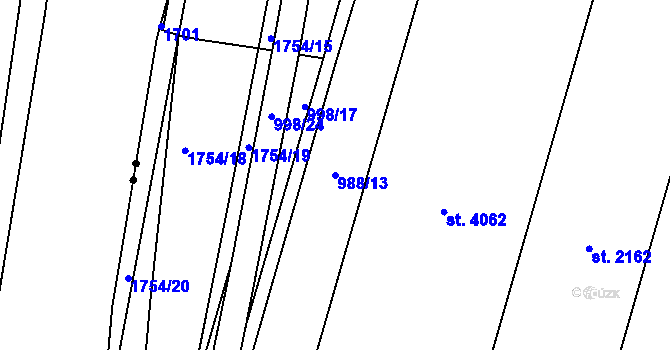 Parcela st. 988/13 v KÚ Blansko, Katastrální mapa