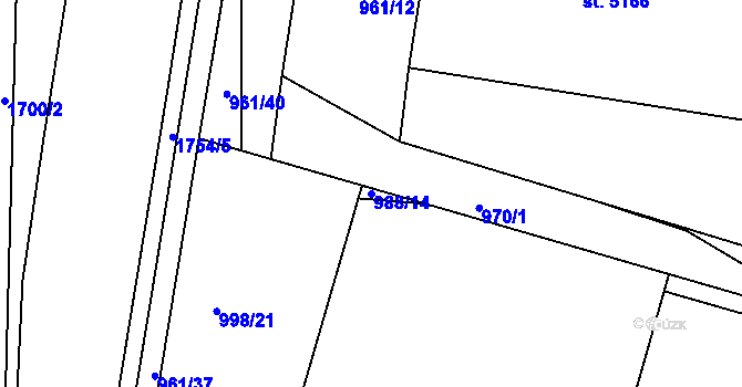 Parcela st. 988/14 v KÚ Blansko, Katastrální mapa