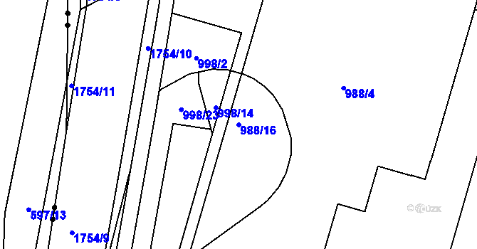 Parcela st. 988/16 v KÚ Blansko, Katastrální mapa