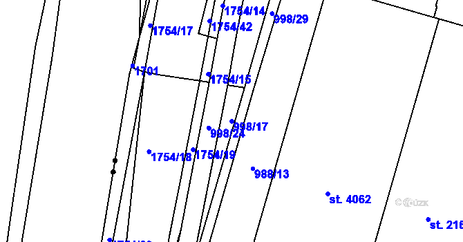 Parcela st. 998/17 v KÚ Blansko, Katastrální mapa