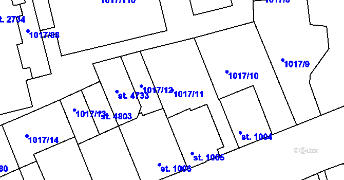 Parcela st. 1017/11 v KÚ Blansko, Katastrální mapa