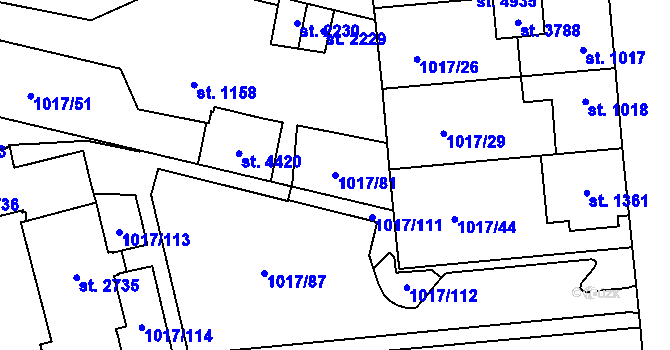 Parcela st. 1017/81 v KÚ Blansko, Katastrální mapa