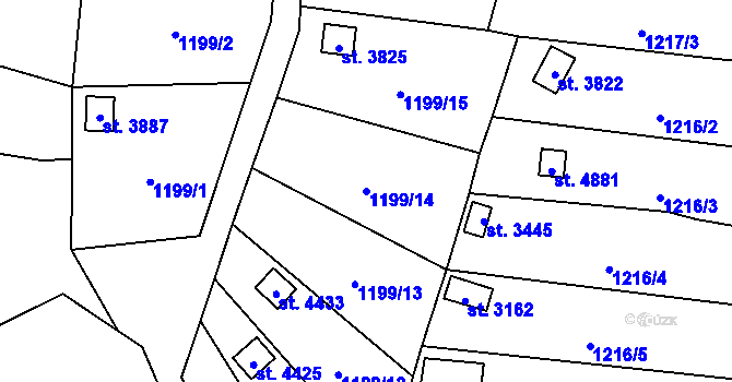 Parcela st. 1199/14 v KÚ Blansko, Katastrální mapa