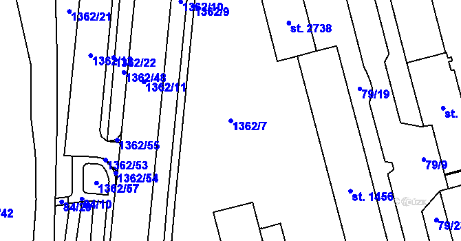 Parcela st. 1362/7 v KÚ Blansko, Katastrální mapa