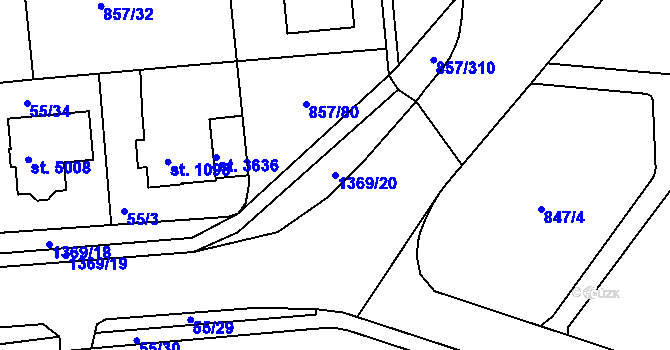 Parcela st. 1369/20 v KÚ Blansko, Katastrální mapa