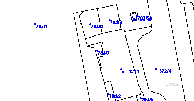 Parcela st. 784/7 v KÚ Blansko, Katastrální mapa