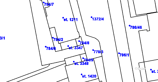 Parcela st. 784/8 v KÚ Blansko, Katastrální mapa