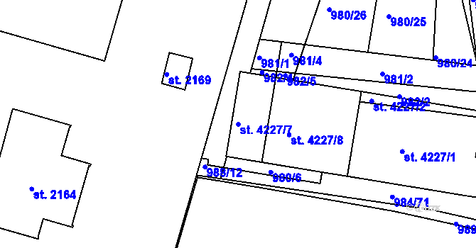 Parcela st. 4227/7 v KÚ Blansko, Katastrální mapa