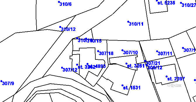 Parcela st. 307/18 v KÚ Blansko, Katastrální mapa