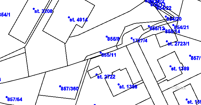 Parcela st. 855/11 v KÚ Blansko, Katastrální mapa