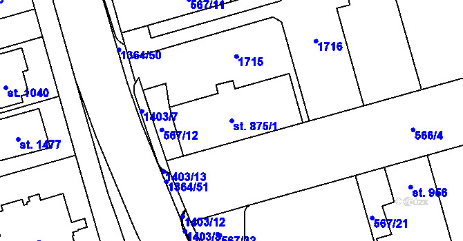 Parcela st. 875/1 v KÚ Blansko, Katastrální mapa