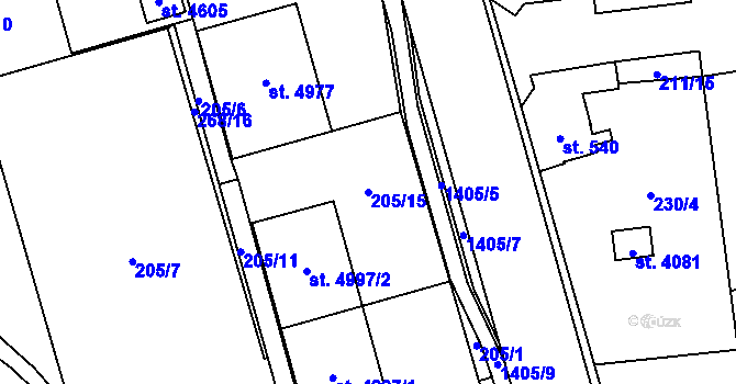Parcela st. 205/15 v KÚ Blansko, Katastrální mapa