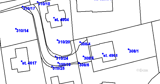 Parcela st. 308/4 v KÚ Blansko, Katastrální mapa