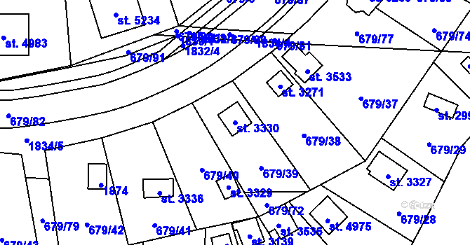 Parcela st. 3330 v KÚ Blansko, Katastrální mapa