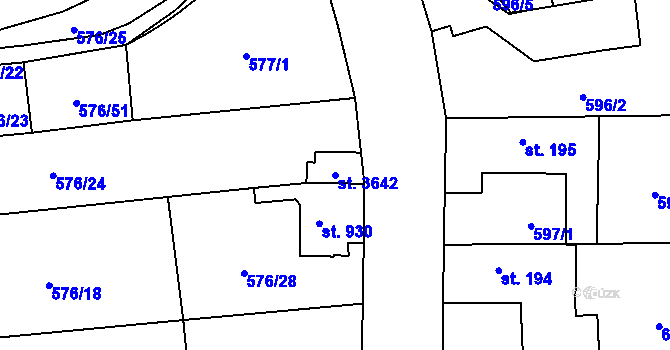 Parcela st. 3642 v KÚ Blansko, Katastrální mapa