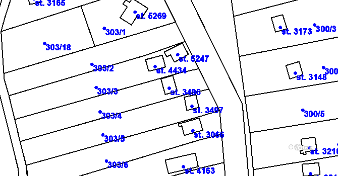 Parcela st. 3496 v KÚ Blansko, Katastrální mapa