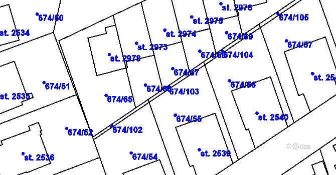 Parcela st. 674/103 v KÚ Blansko, Katastrální mapa