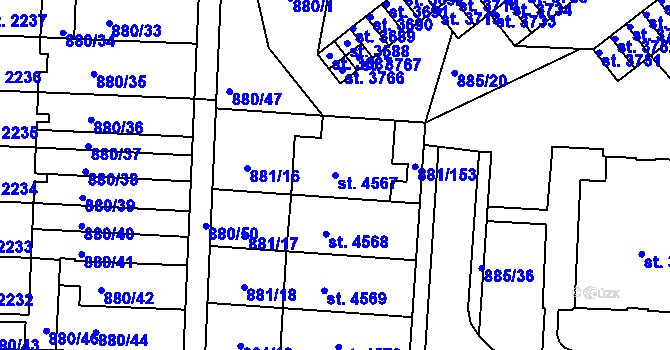 Parcela st. 4567 v KÚ Blansko, Katastrální mapa