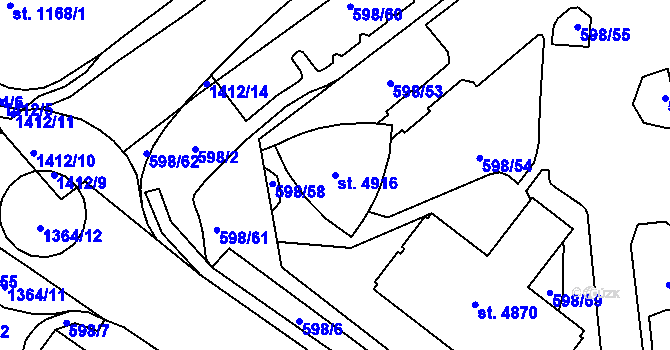Parcela st. 4916 v KÚ Blansko, Katastrální mapa