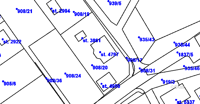 Parcela st. 4797 v KÚ Blansko, Katastrální mapa