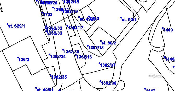 Parcela st. 1362/18 v KÚ Blansko, Katastrální mapa