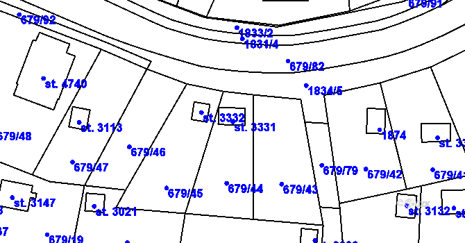 Parcela st. 3331 v KÚ Blansko, Katastrální mapa