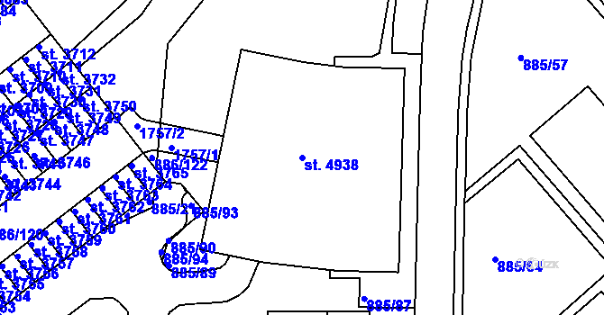 Parcela st. 4938 v KÚ Blansko, Katastrální mapa