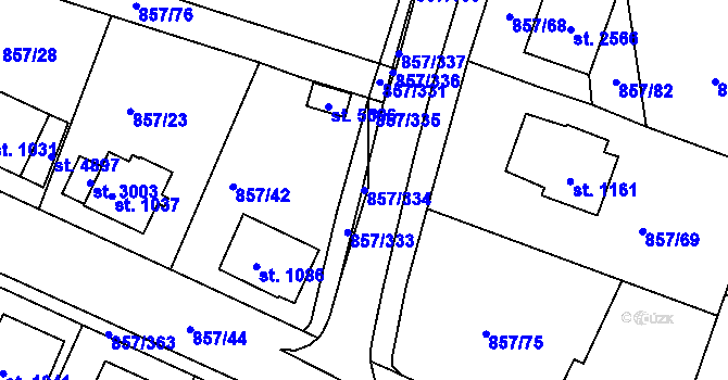 Parcela st. 857/334 v KÚ Blansko, Katastrální mapa