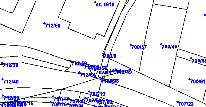 Parcela st. 700/8 v KÚ Blansko, Katastrální mapa