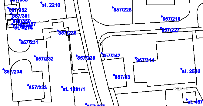 Parcela st. 857/342 v KÚ Blansko, Katastrální mapa