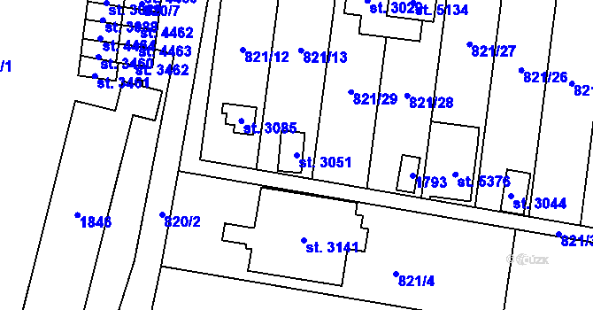 Parcela st. 3051 v KÚ Blansko, Katastrální mapa