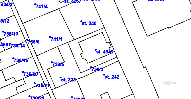 Parcela st. 4949 v KÚ Blansko, Katastrální mapa
