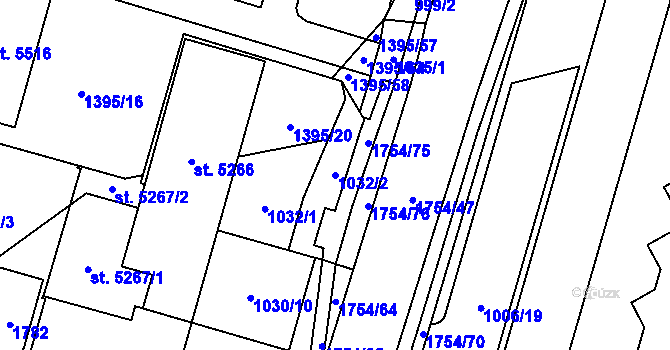 Parcela st. 1032/2 v KÚ Blansko, Katastrální mapa