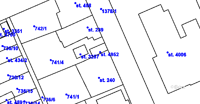 Parcela st. 4952 v KÚ Blansko, Katastrální mapa