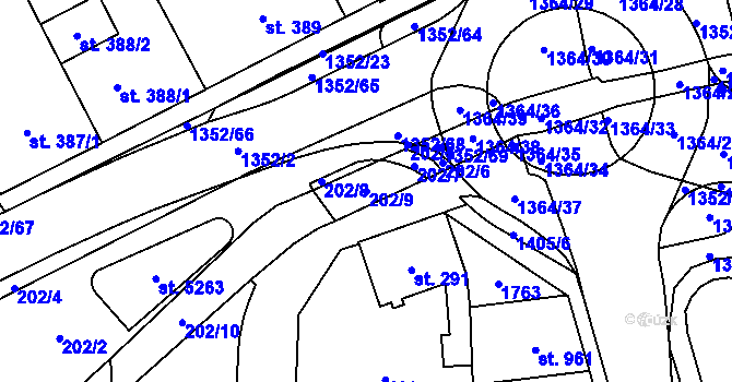 Parcela st. 202/9 v KÚ Blansko, Katastrální mapa