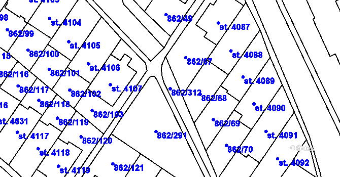 Parcela st. 862/312 v KÚ Blansko, Katastrální mapa