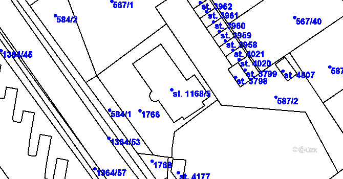 Parcela st. 1168/5 v KÚ Blansko, Katastrální mapa