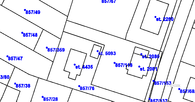 Parcela st. 5093 v KÚ Blansko, Katastrální mapa
