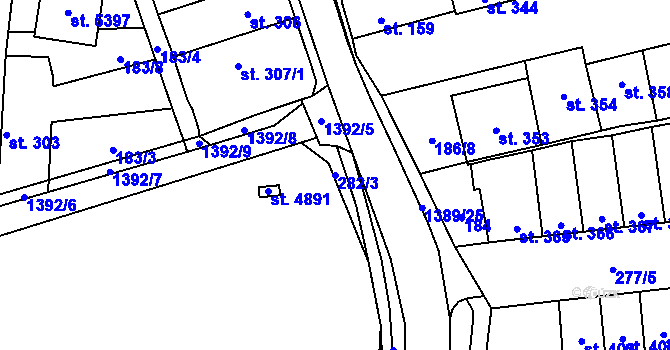 Parcela st. 282/3 v KÚ Blansko, Katastrální mapa