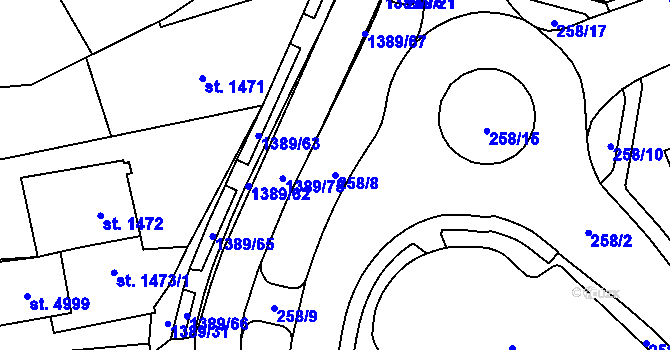 Parcela st. 258/8 v KÚ Blansko, Katastrální mapa