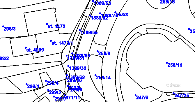 Parcela st. 258/9 v KÚ Blansko, Katastrální mapa
