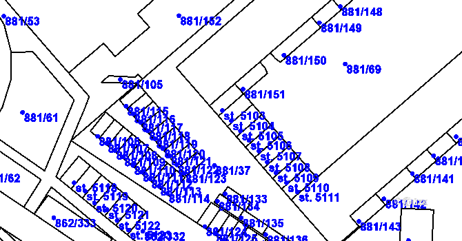 Parcela st. 5104 v KÚ Blansko, Katastrální mapa