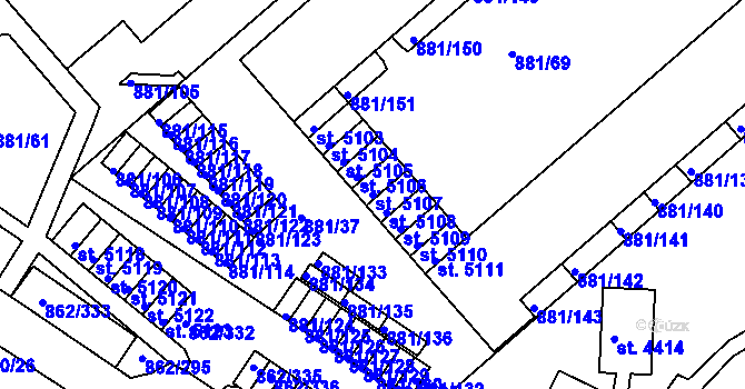 Parcela st. 5107 v KÚ Blansko, Katastrální mapa